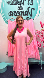 VESTIDO RAYAS ROSA FLORA