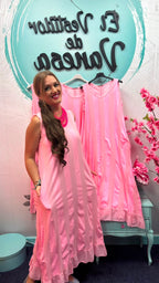 VESTIDO RAYAS ROSA FLORA