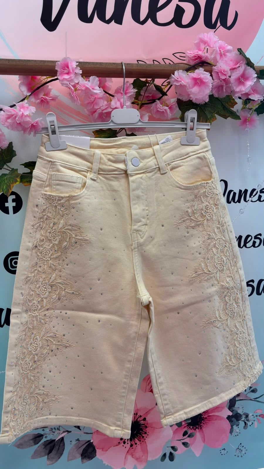 PANTALÓN DENIM STRASS VAQUERO AMARILLO