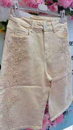 PANTALÓN DENIM STRASS VAQUERO AMARILLO
