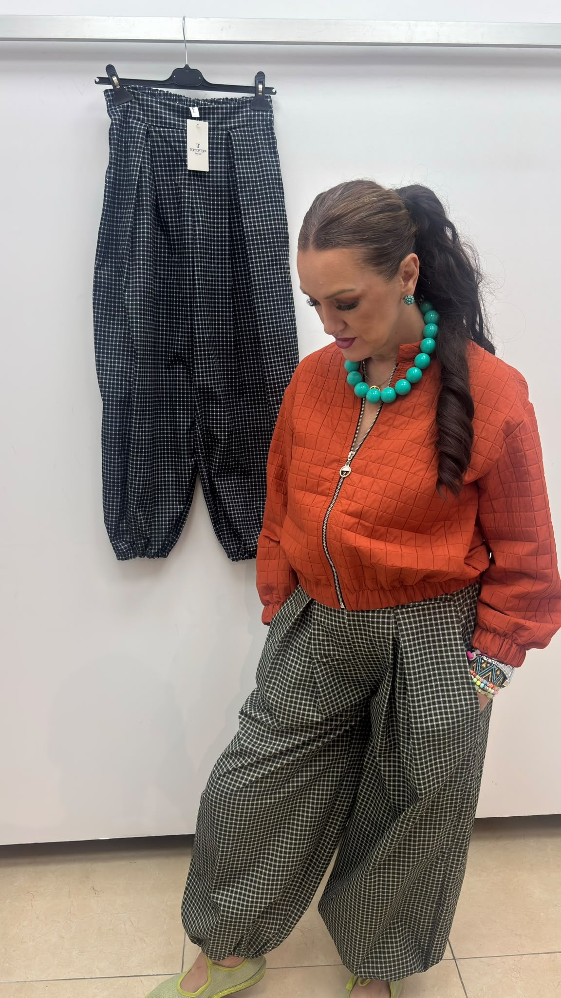 GINGHAM DARTED TROUSERS